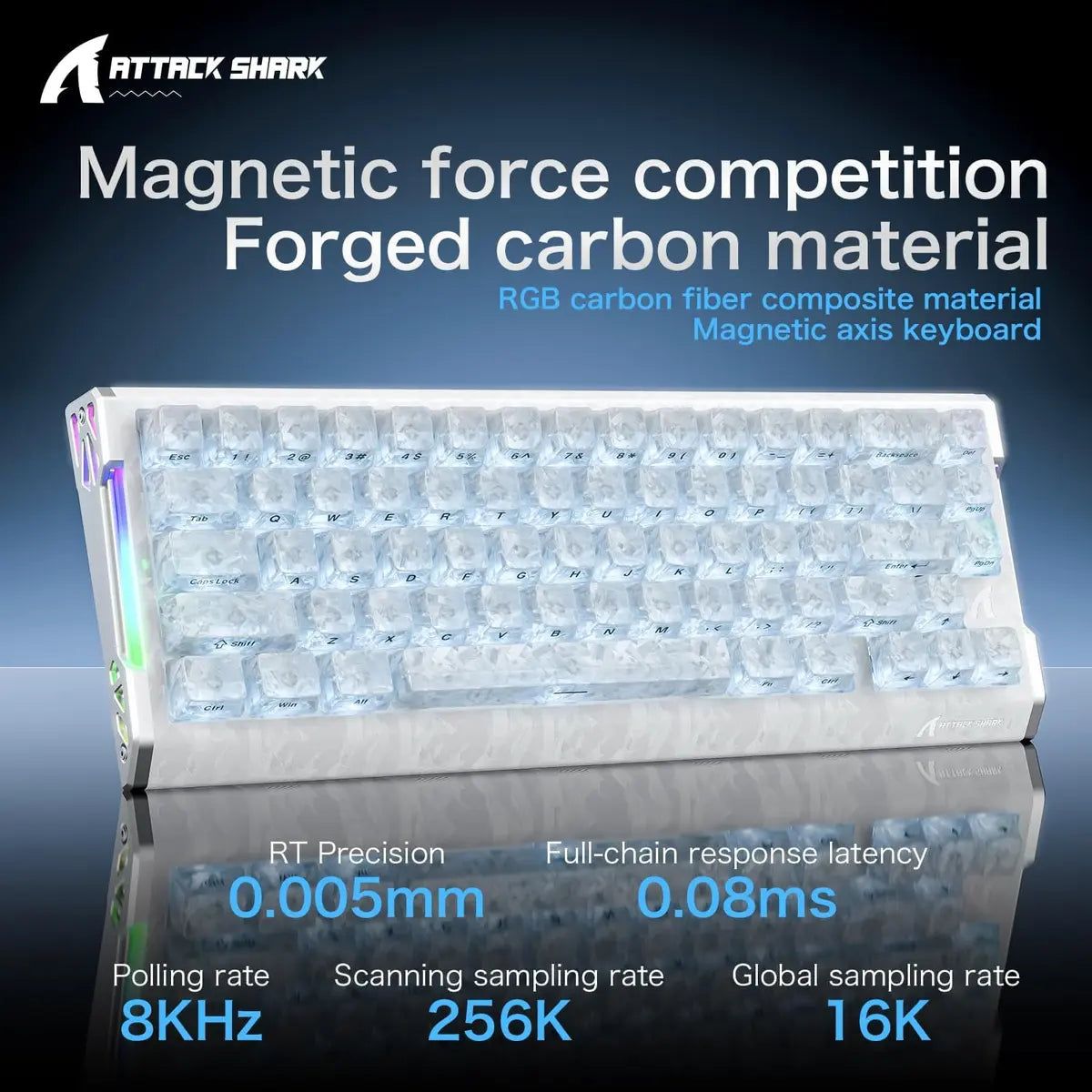 Attack Shark R68 HE Carbon Fiber 8000Hz Rapid Trigger Keyboard - Ice Ninja White