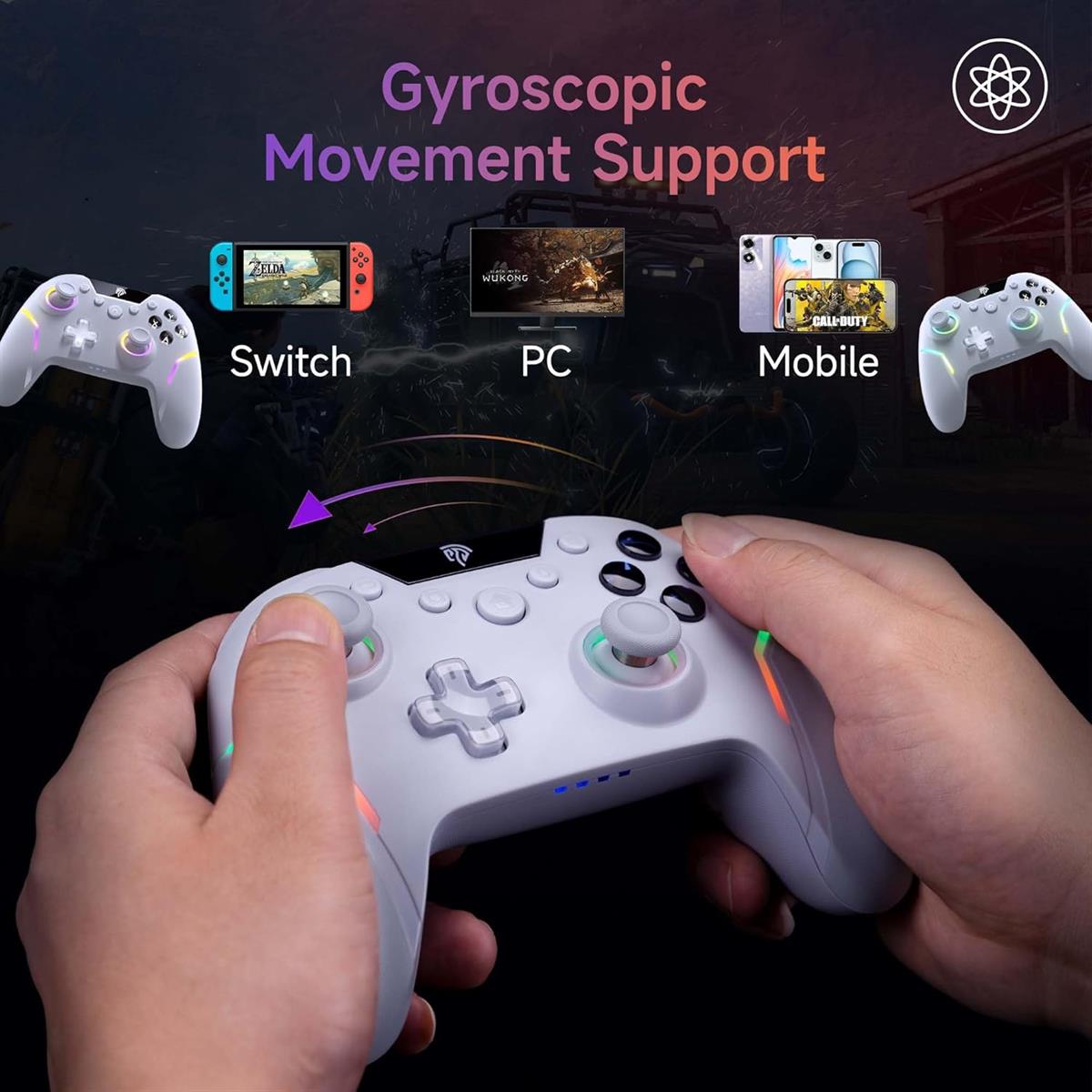 EasySMX X20 Wireless Gaming Controller with RGB Backlit (White)