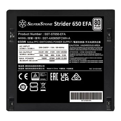 SilverStone Strider 650 EFA 80 PLUS 230V EU 650W ATX (PS2) Power Supply - Black