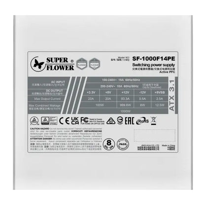 Super Flower Leadex III Gold 1000W 80+ Gold, ECO Fanless & Silent Mode, Full Modular PCIe 5.0 Power Supply, Fluid Dynamic Bearing Fan (White)