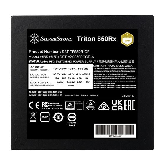 SilverStone Triton 850Rx Cybenetics Gold 850W PCIe 5 Fixed Cable ATX Power Supply