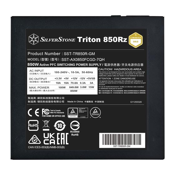SilverStone Triton 850Rz Cybenetics Gold 850W ATX 3.1 & PCIe 5 Fully Modular ATX Power Supply