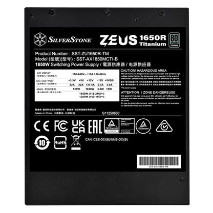 SilverStone ZEUS 1650R Titanium 80 PLUS Titanium 1650W ATX 3.1 & PCIe 5 Fully Modular ATX Power Supply